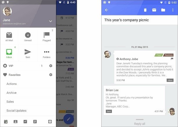 Outlook メール アプリ Android 会話形式